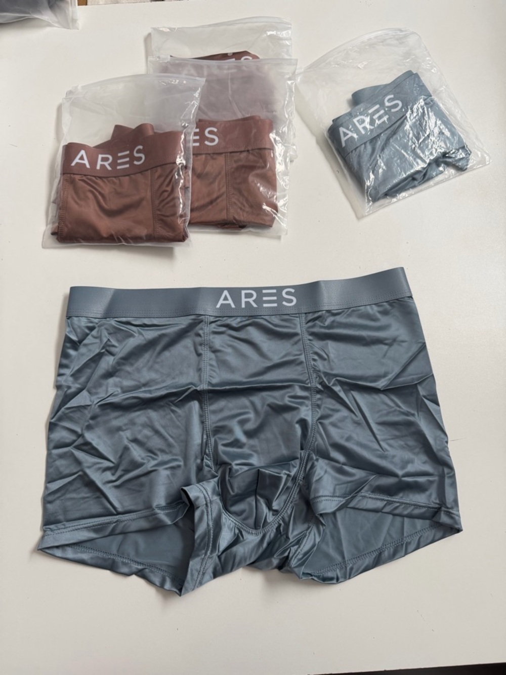 Ares Boxer Brief Silk Blend Lightweight Breathable 4 Way Stretch Blue Brown 6 Pk - Picture 7 of 15